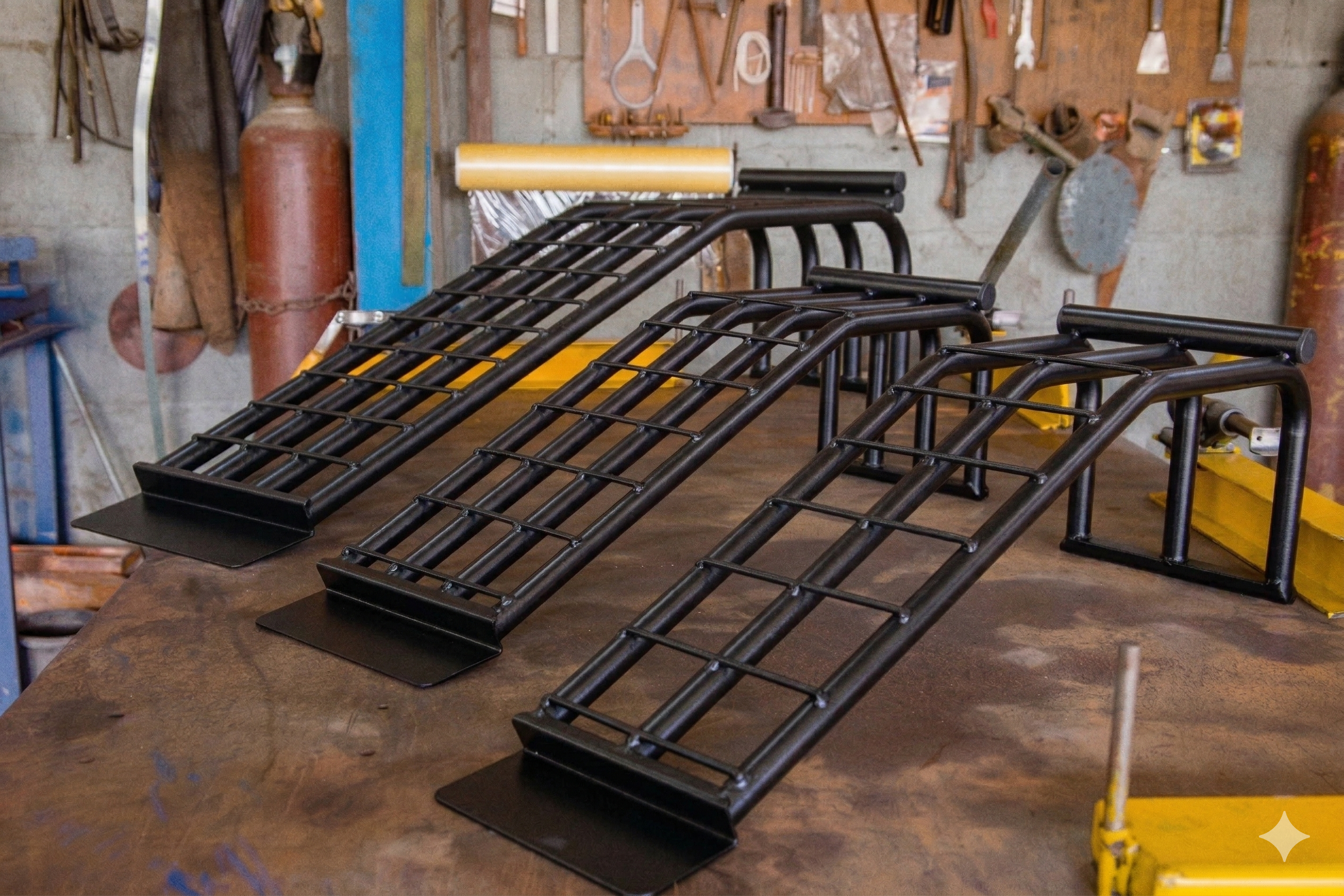 Conjunto de três rampas automotivas pretas
